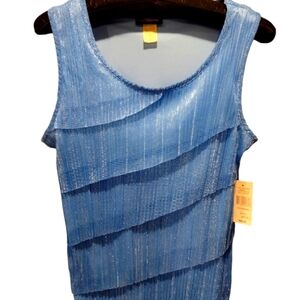 NWT ALLURA Women's Shimmering Ruffled Light Blue Tank Top in Size Medium.